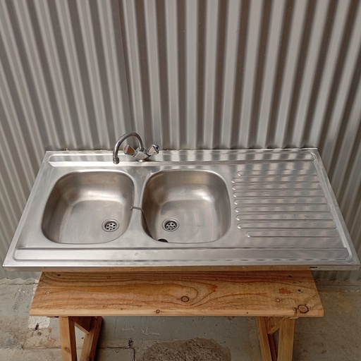 [9.3.425-002] Evier inox double cuves + égouttoir 120x60 -DV-AH